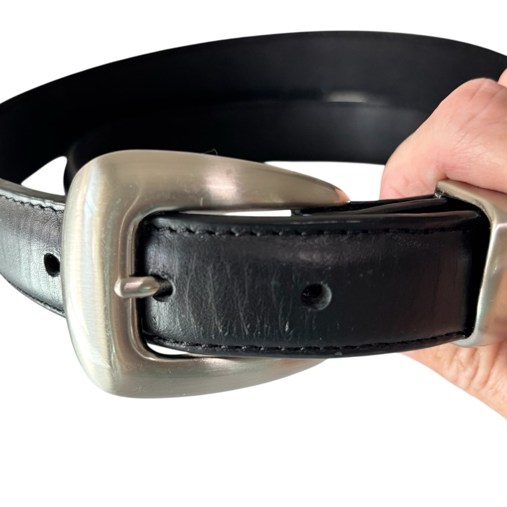 NOCONA BELT‎ CO - SIZE 42 - SILVER TONE-  MEN’s BLACK LEATHER BELT - EXC COND S7 - Picture 11 of 11